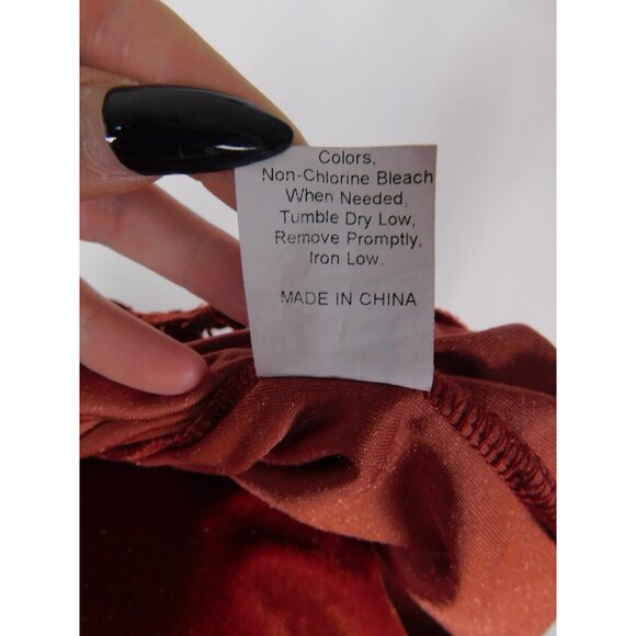 Rusttydustty Dress Womens 2XL Rust Velvet Boho Lace Trim Long Sleeve V Neck - Picture 11 of 11